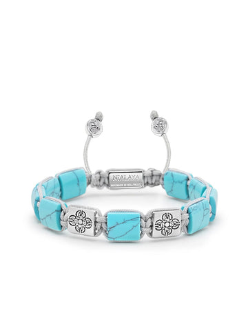 Nialaya Women's Flatbead Bracelet Women's Turquoise Flatbead Bracelet with Dorje Bead in Silver